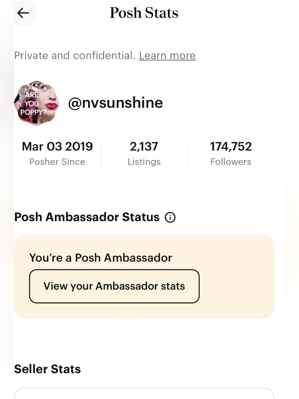 Poshmark Seller Profile Stats